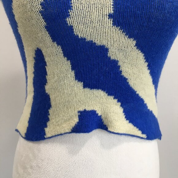 POLLY PRINCESS Blue Beige High Neckline Crop Knit Sweater Top - Picture 8 of 9